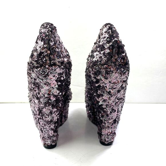 Bongo Silver Champagne Sequin Platform Heels 7.5 Disco Clubbing Formal Party - Picture 8 of 14